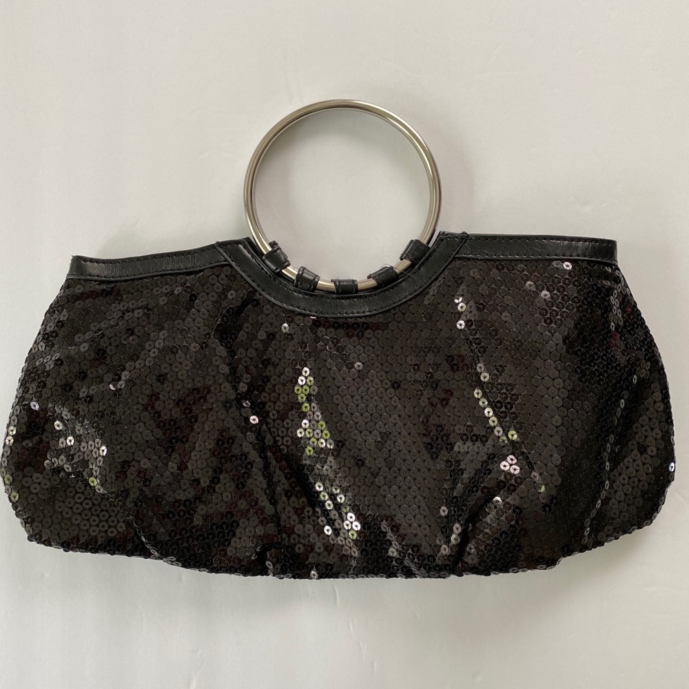 Chateau Black Sequin Purse Silver Handles